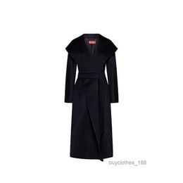 Women's Wool Coat Cashmere Coat Designer Fashion Show The Same Coat Classic Brand Max Mara Long Sleeved Hooded Coat Black