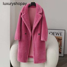 Maxmaras Coat Teddy Bear Womens Cashmere Coats Wool Winter 2024 New Mid Length Sheep Scissor Plush Particle Lamb Fur Grass Young w