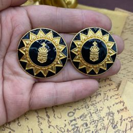 Middle Vintage Academy French Emblem Black Enamel Earrings 925 silver needle earrings Jewellery E6580