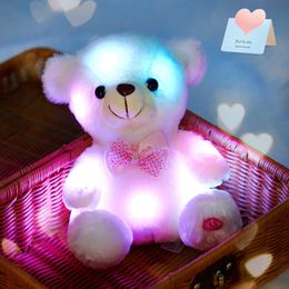 20cm Bear Throw Pillows LED Light Plush Animals Toys Kawaii Doll with Bow Tie Stuffed for Girls Bed Sleeping Pillow 240416