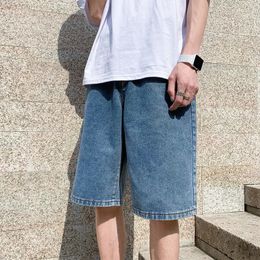 Mens Summer Fashion Casual Straight Short Jeans Male Clothes Loose Denim Shorts Men Solid Colour Knee Length Pant F31 240415