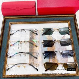 Top Level Original Cartere Designer Sunglass New Frameless Flat Lens Optical Frame Wind Box Sunglasses Personality Fashion Sunglasses Trend with 1:1 Real Logo
