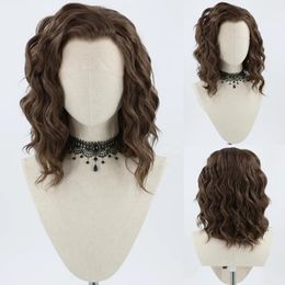 Bernardo Synthetic Lace Front Wig Short Wigs for Women Bob Cut Water Wave Style Dark Brown Ginger Pink Green Frontal 240419