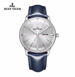 Wristwatches 2021 Reef TigerRT Mens Dress Watches Convex Lens White Dial Automatic Blue Leather Band RGA823816861623