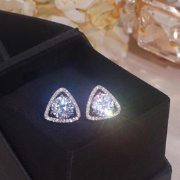 Stud Earrings Trendy Simple Geometric Triangle Cubic Zircon CZ For Women Luxury Bling Crystal Wedding Engagement Jewellery Bijoux