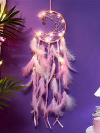 Moon Dream Catcher Feather Wind Chimes Handwoven Wall Bedroom Hanging Ornaments Birthday Festival Gifts Home Decoration Crafts 240418