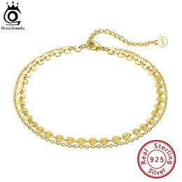 ORSA JEWELS 925 Sterling Silver Fashion Coin Cable Chain Layered Anklet for Women Summer Beach Foot Chain Anklet Jewellery SA15 240412