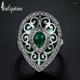 Wedding Rings Iutopian 2024 Arrival Vintage Elegant Heart-sgaped With 2 Colours Stone For Women Gift #RB3970green