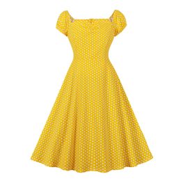 Hepburn Style Retro Womens Short Sleeve Polka Dot Holiday Elegant Dress 835
