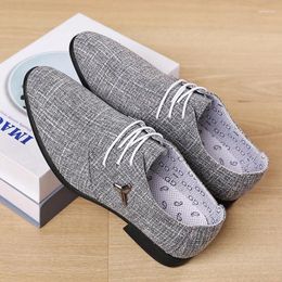 Casual Shoes Men Formal Leather Cloth Linen Breathable Lattice Non Slip Wearable Dress 2024