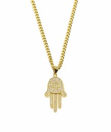 Pendant Necklaces Gold Silver Fatima Hamsa Hand Bling CZ Iced Out Charm Cuban Chain For Women Mens Hip Hop Jewelry3900449