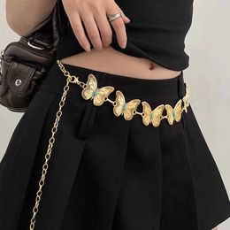 Waist Chain Belts Turquoise inlaid womens butterfly metal waist chain Fashion embellished dress superior simple body chain