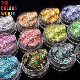 TCT073 Holographic 12 Colour Solvent Resistant Mylar Shard Glitter For Nail Art Decoration Gel Eye shadow Makeup DIY Manual 240415