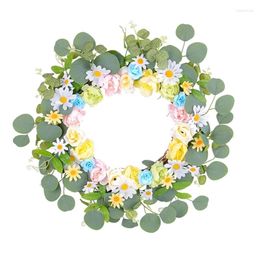 Decorative Flowers Artificial Summer Wreath Colourful Rose For Front Door Farmhouse Wedding