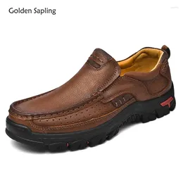 Casual Shoes Golden Sapling Business Loafers For Men Genuine Leather Flats Fashion Men's Platform Moccasins Outdoor Work