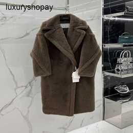 Maxmaras Coat Teddy Bear Womens Cashmere Coats Wool Winter 2024 New Typhoon Dove Grey Fur Particle Camel Fleece Medium Len 0v6c