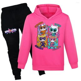 Clothing Sets 2-16Years Game Super Kitties Clothes Kids Cartoon Hoodies Tops Loose Pants 2pcs Suit Baby Girls Halloween Outfits Boys