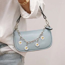 Bag Fashion Daisy Shoulder Women Metal Chain Underarm Bags High Quality PU Leather Handbag Simple Solid Color Half Moon