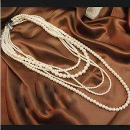 Waist Chain Belts Vintage Pearl Body Chain Chic Multi-Layered Long Sweater Chain Necklace for Women Korean-Style Causal Jewelry New Style 2024