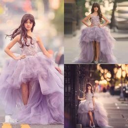 안녕하세요 첫 Lo Lavender Appliques와 함께 귀여운 친교 Tulle Fuffy Flower Girls for Girl Pageant 드레스