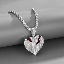 Pendant Necklaces Designer Hanging Mouth Water Drop Heart Broken Three-dimensional Hip-hop Full of Zircon Necklace