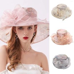 Wide Brim Hats Women's French Style Beach Hat Mesh Flower Fashion Sun For Travel Vacation Protection Chic Bucket