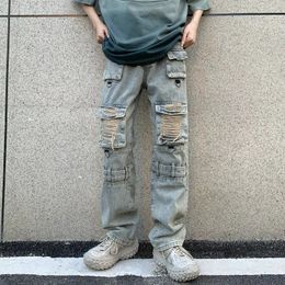 Pockets Y2K Streetwear Ripped Jeans Cargo Pants For Men Clothing Straight Vintage Hip Hop Denim Trousers Ropa Hombre 240420