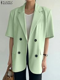 ZANZEA Fashion Solid Jacket Office Lady Blazer Women Lapel Collar Short Sleeve Suits Casual Loose Fake Pocket Outerwear 240417