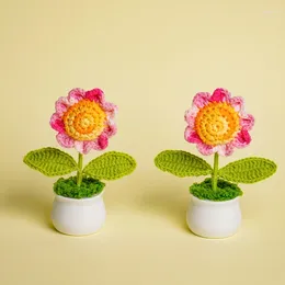 Decorative Flowers Diy Handwoven Colourful Sunflower Plants Potted Office Desktop Ornamental Plant Woollen Thread Finished Product Home