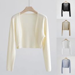 Air-Conditioned Shirt Tops Cardigan Coat Tunic Knit Sun Women Thin Ice Silk Shawl Soft Breathable Knit Summer Autumn 240426
