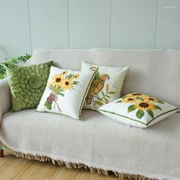 Pillow Pastoral Pillowcase Set Fresh Living Room Sofa 45CMX45CM Sunflower Flower Embroidery Waist Bay Window