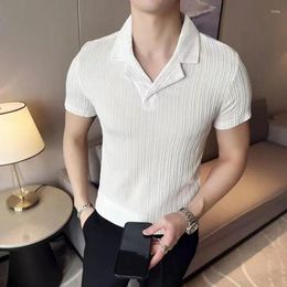 Men's Polos Summer Ice Silk Short-sleeved Polo Shirt Solid Color Stripes Business Fashion Slim Fits Tees Male Brand Clothes