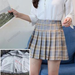 Skirts Chequered Pleated Skirt Short Invisible Open Crotch Outdoor Sex Uniform College Style High Waisted Ms