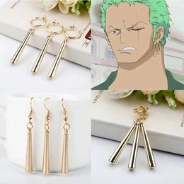 Dangle Earrings Anime One Piece Roronoa Zoro Cosplay Sauron Ear Clips Golden Pendant Hook For Women Men Jewelry 3Pcs/Set