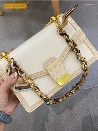 Evening Bags Elegant Women Chain Flap Shoulder Bag Hasp Pu Leather Office Ladies Crossbody Messenger Fashion Panelled Underarm