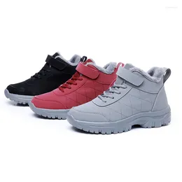 Boots 2024 Winter Leather Women Men Shoes Waterproof Plush Man Sneakers Solid Color Low-Top Casual Ankle Snow