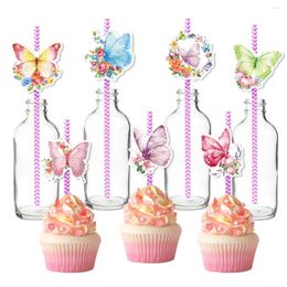 Disposable Cups Straws Paper Butterfly Party Supplies Suitable For Milkshake Bubble Tea Pendant Decoration