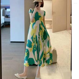 Casual Dresses Summer Short Sleeved V-neck Temperament Dye Tie Printed A-line Swing Long Loose Dress