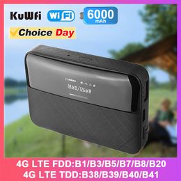 KuWfi 6000mAh Outdoor 4G LTE Router Protable Mobile Network Wifi spot 150Ms Wireless Mini LCD Display 240424