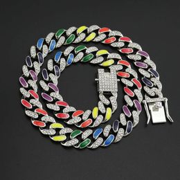 Designer Pendant Necklaces Men and Womens Full Diamond Coloured Drop Oil Patchwork Cuban Chain Necklace Hip-hop Cool Collarbone
