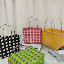 Factory Wholesale New Colourful Contrasting Colour Hand-woven Vegetable Basket Gift Bag Handbag Woven Bag Woven Basket