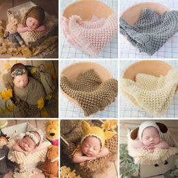 Blankets Born Baby Pography Props Knit Blanket Super Soft Chunky Boys Girls Tassel Knitting Basket Filler Prop