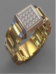 CZ ring Stainless Steel 24K Gold Plated Link Ring Hiphop Mens Watchband Style President Band Ring Size US6US101058133