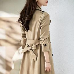 Women's Jackets British Style Long Trench Coats Classic Double Breasted Windbreaker Elegant Womens Loose Overcoats Korean Fashion Blue