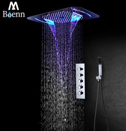 Boenn Rain Shower Systems LED Head Bathroom Faucet Thermostatic Valve Bath Mixer Tap Embedded Ceiling Set Chrome Sets2178962