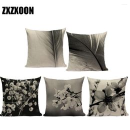 Pillow Simply Black White Scenic Building Geometric Plant Flower Throw Case Polyester Sofa Cover For Home Living Room