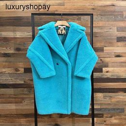 Maxmaras Coat Teddy Bear Womens Cashmere Coats Wool Winter 2024 Star Same Silhouette Lake Water Green Fur Grain Sheep Camel Fleec