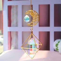 Garden Decorations Moon Sun Catcher Hanging Suncatchers Crystal Rainbow Maker Chandelier Pendant Garden Hanging Prisms Ornament for Home Cars Decor