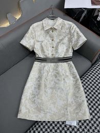 2024 Summer Floral Print Women's Dress Lapel Neck Short-Sleeve Silim Csual Long Woman's Dress XDBD005