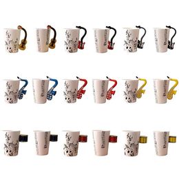 Mugs Ceramic guitar drum saxophone handle cup coffee cup ceramic music cup beverage cup childrens travel cup J240428